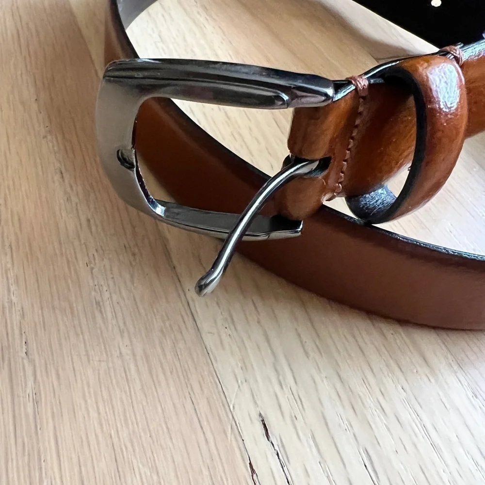 Paul Lawrence Genuine Brown Leather Belt 30 Waist Made in Italy Metal Buckle